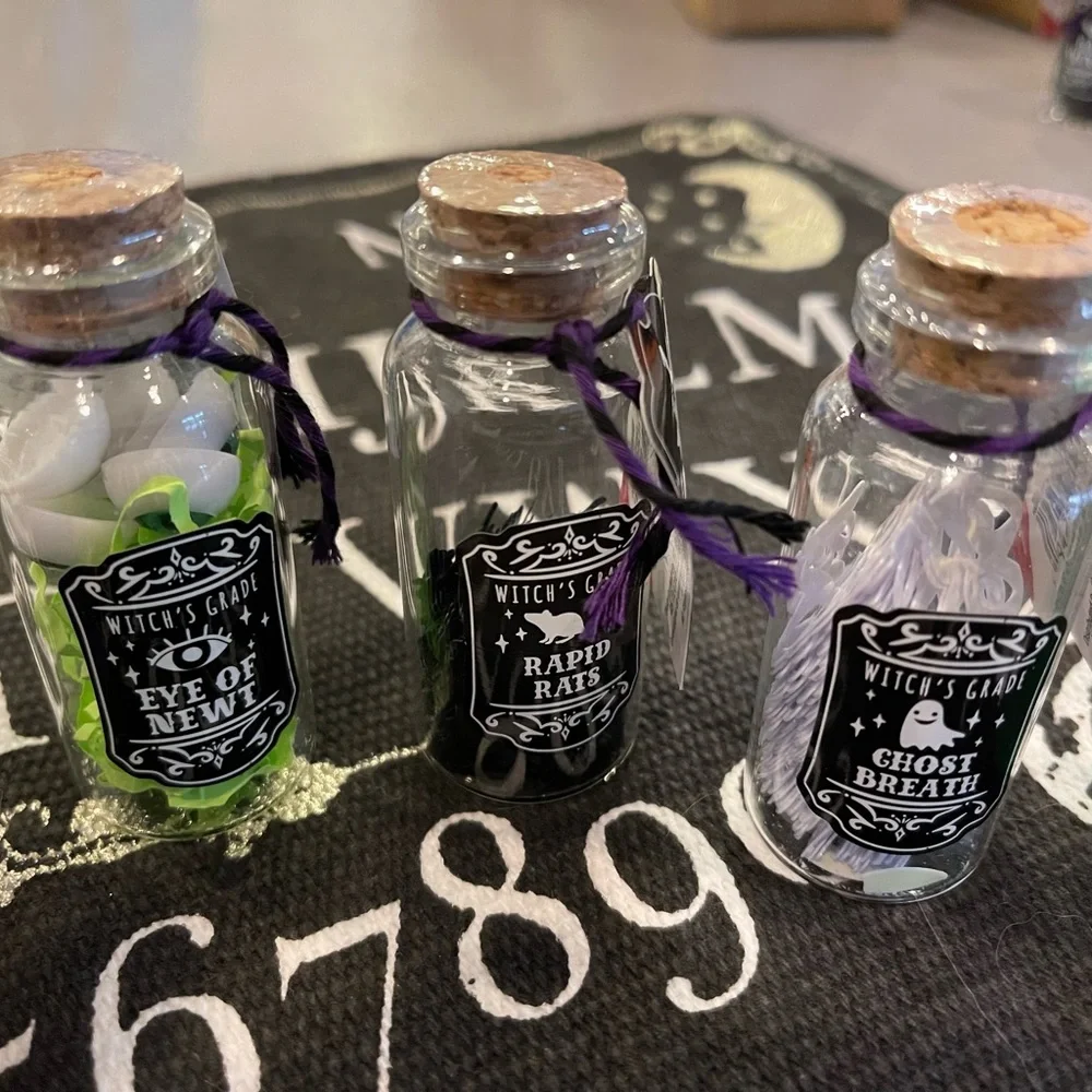 7x Target Mini Halloween Glass Potion Bottles - full set